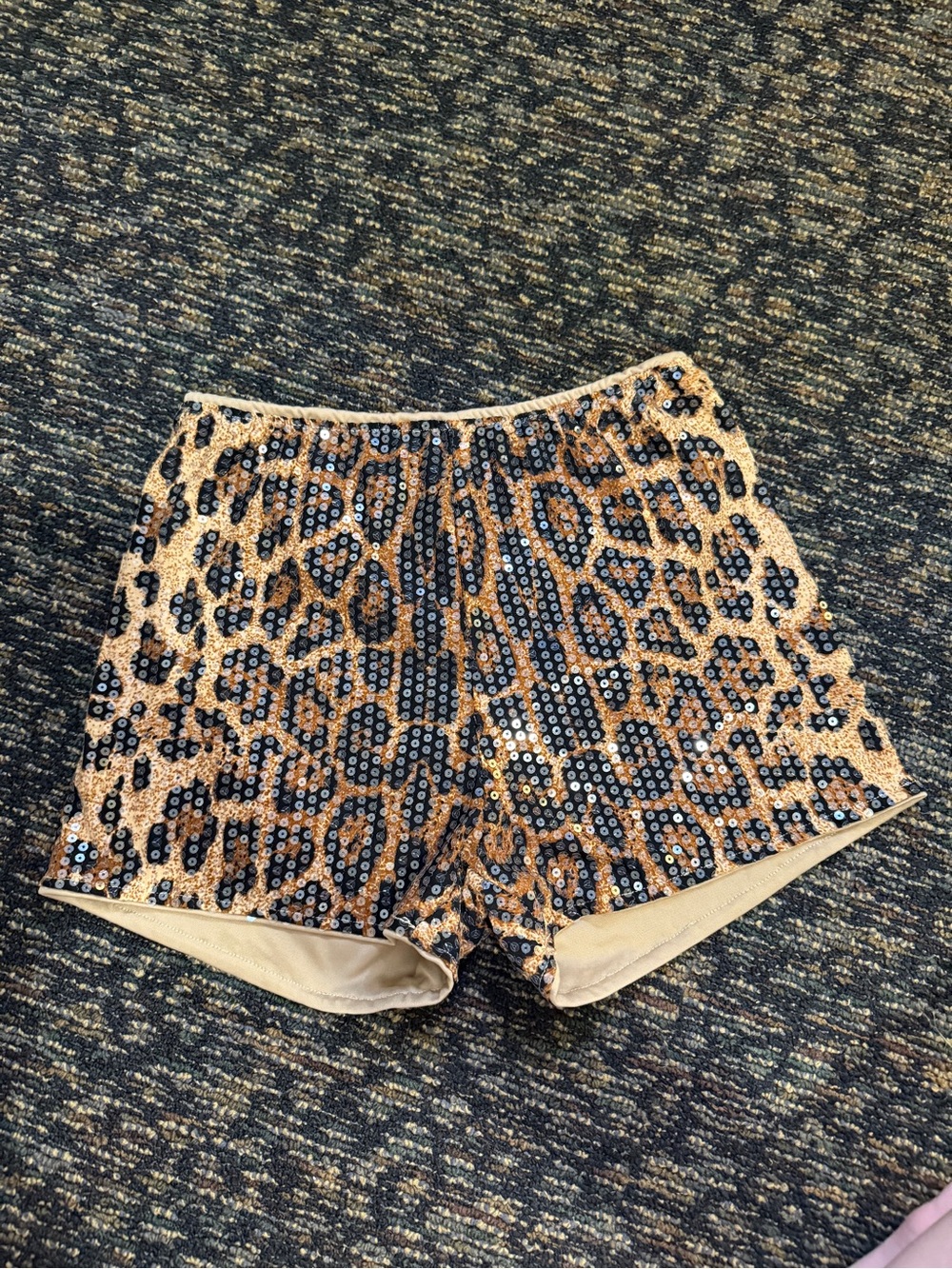 Amazon Leopard Sequin High-Waist Shorts - Black & Tan